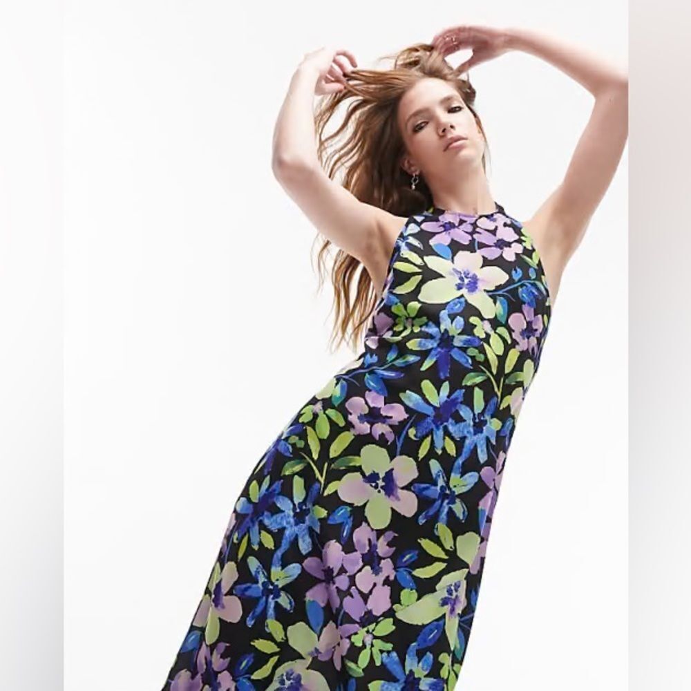 🌸 Topshop Floral Halter Maxi Dress – Size 12 (NWT)